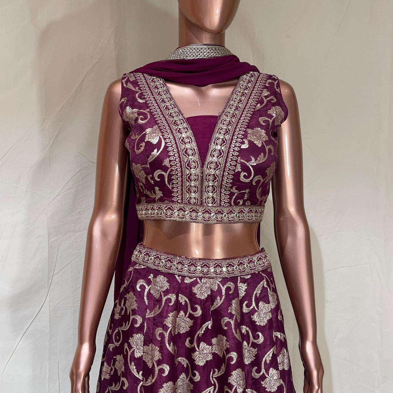 Shree Shanti Selection - Maroon Lehenga Set for Women